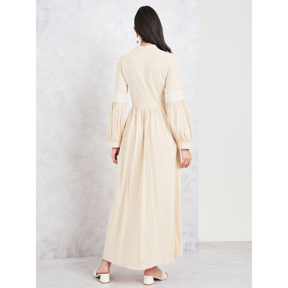 Styli Lace Detail Sleeves High Neck A-Line Maxi Dress-women-clothing-dresses-image-4