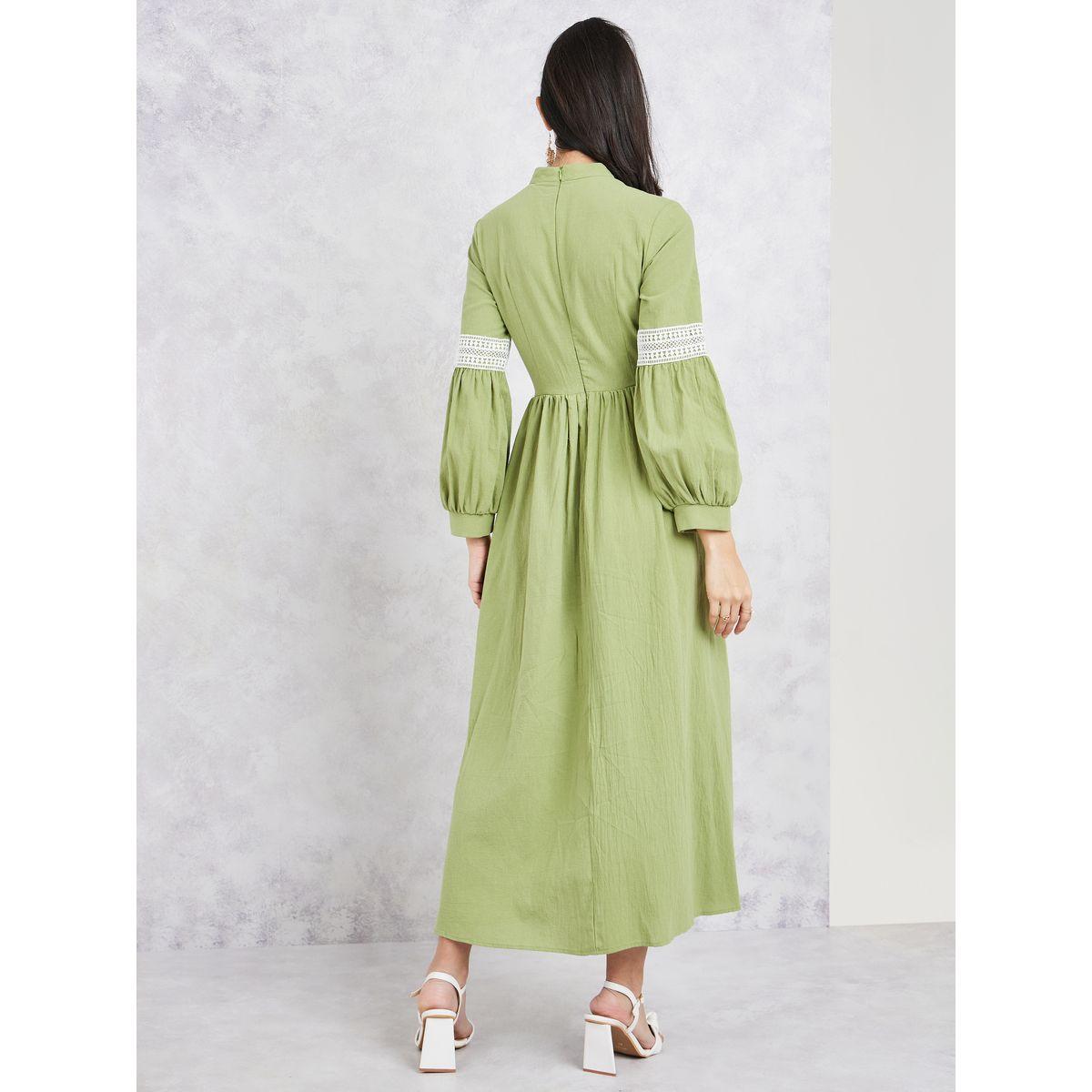 Styli Lace Detail Sleeves High Neck A-Line Maxi Dress-women-clothing-dresses-image-4