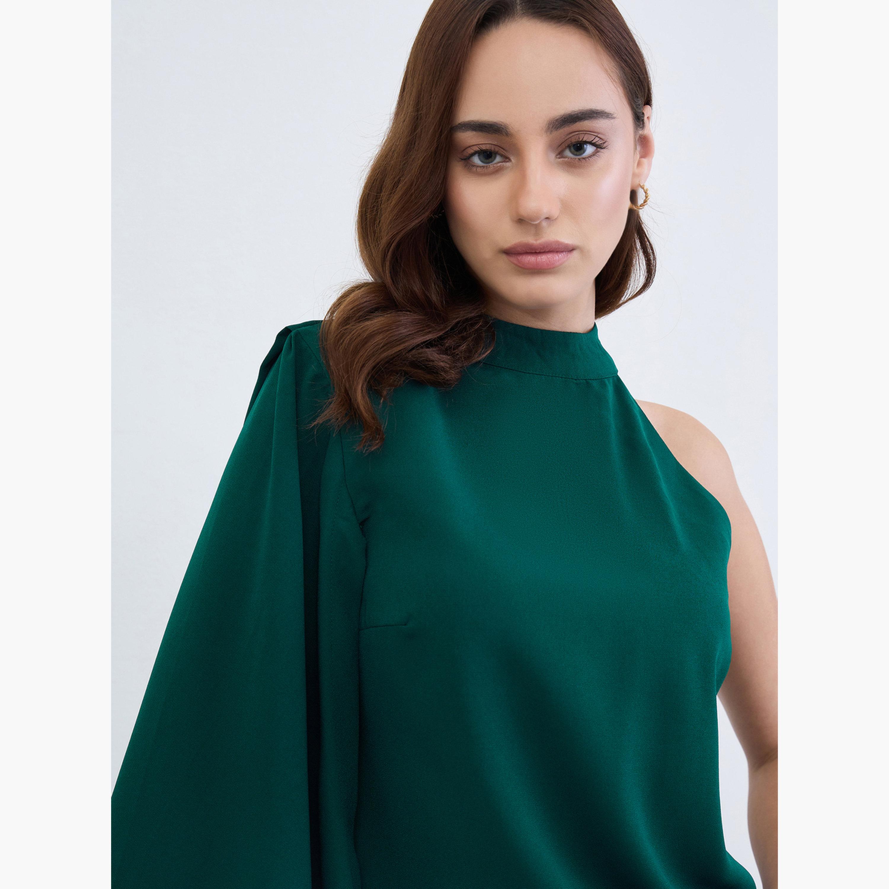 Styli Teal Cape Style One Shoulder Sleeve Blouse-women-clothing-shirtsandblouses-blouses-image-4