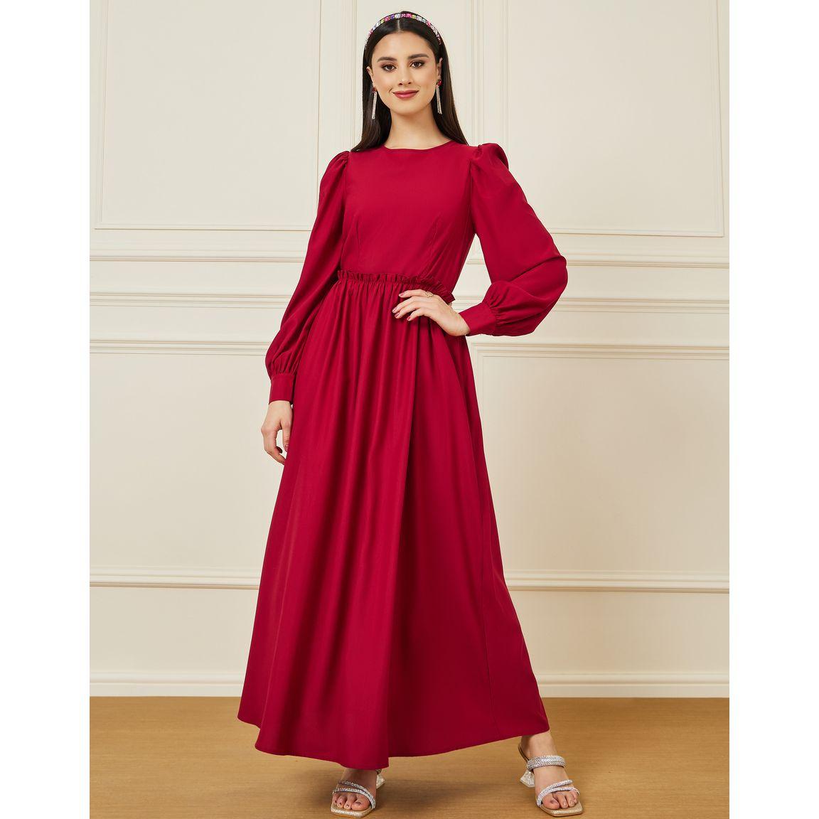 Styli Puff Sleeves Ruffle Detail A-Line Maxi Dress-women-clothing-dresses-image-1
