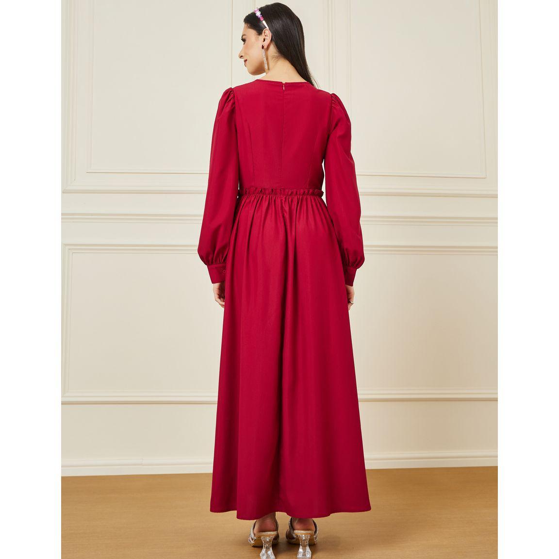 فستان طويل سادة بأكمام منفوخة-women-clothing-dresses-image-4