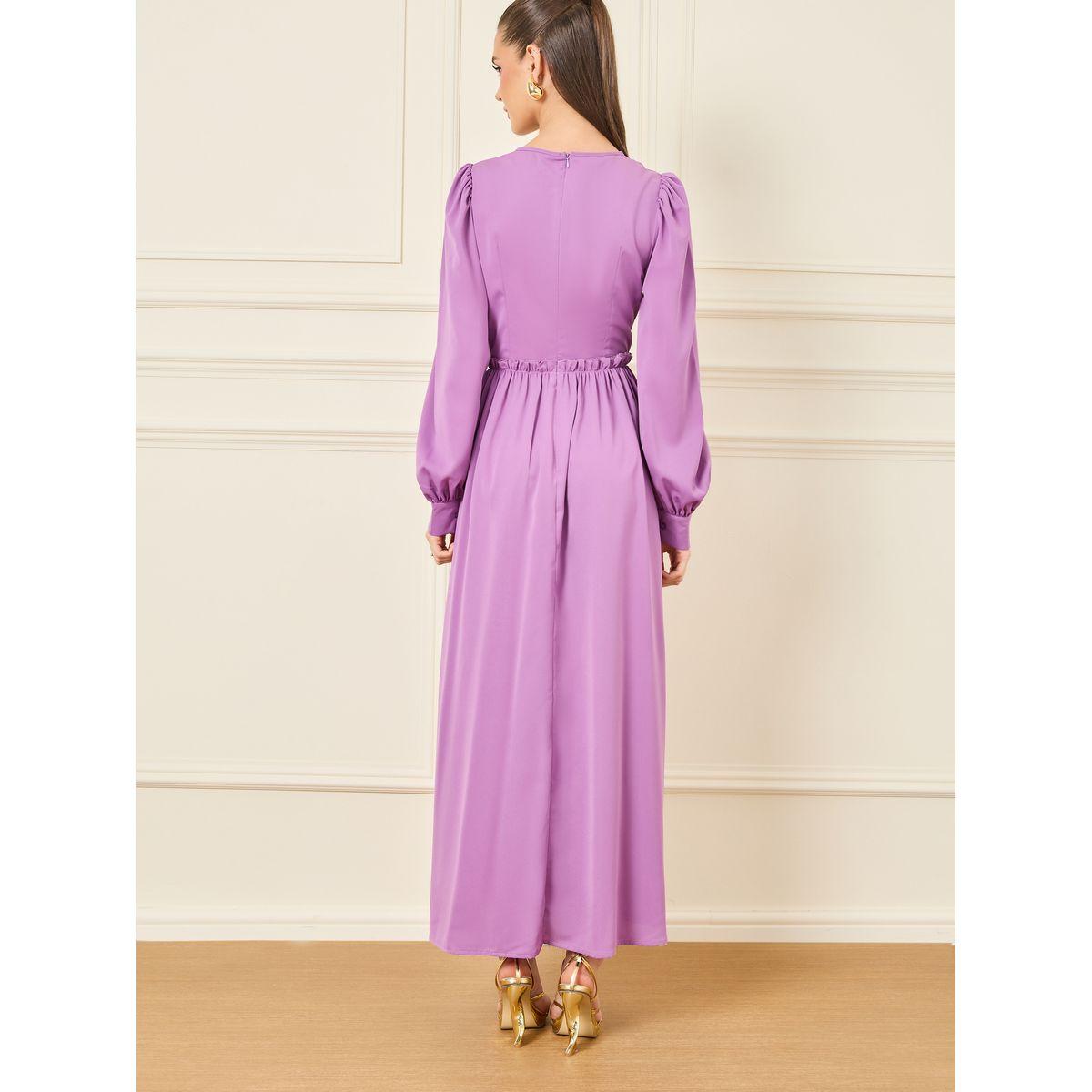 Styli Puff Sleeves Ruffle Detail A-Line Maxi Dress-women-clothing-dresses-image-4