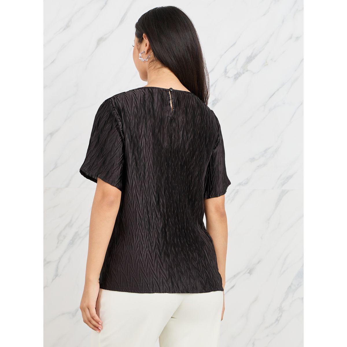 Styli Satin Textured Keyhole Neck Knit Top-women-clothing-shirtsandblouses-blouses-image-5