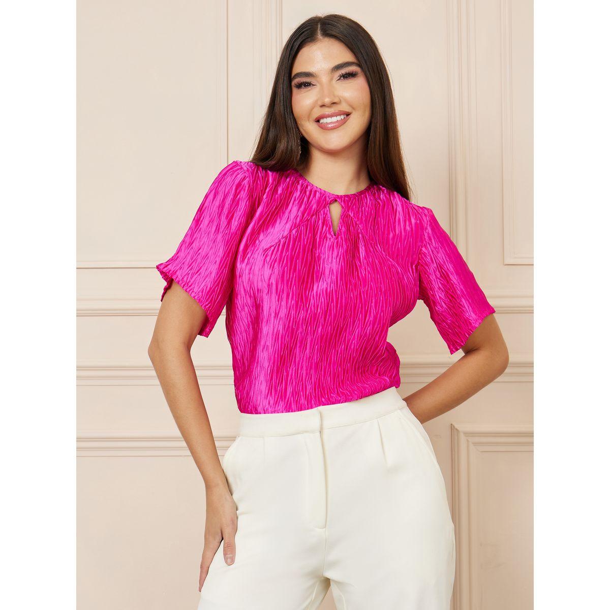 Styli Satin Textured Keyhole Neck Knit Top-women-clothing-shirtsandblouses-blouses-image-1