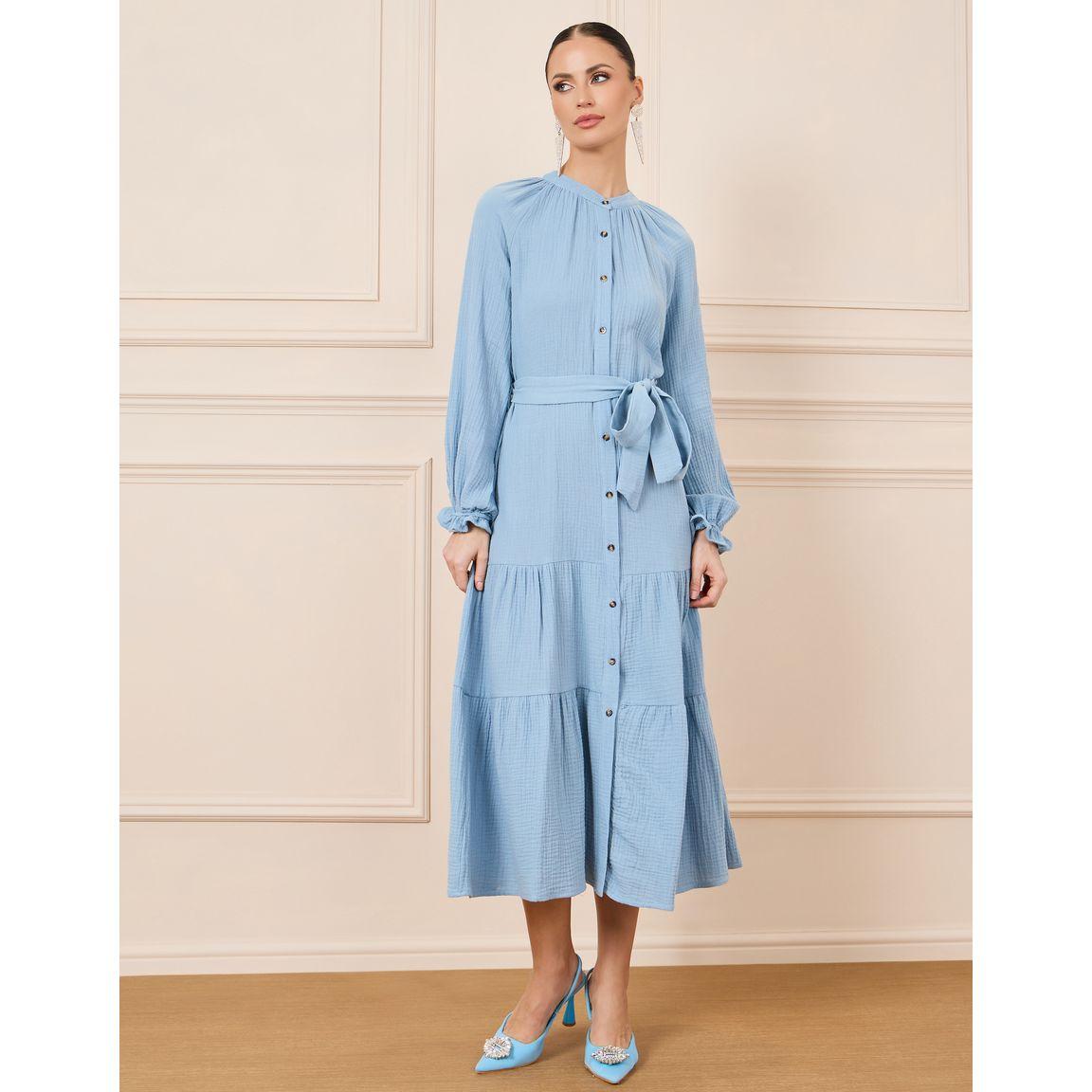 فستان ميدي بأزرار مع رباط خصر-women-clothing-dresses-image-1