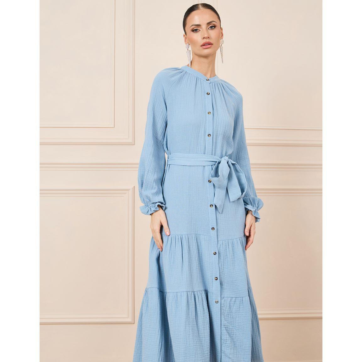 فستان ميدي بأزرار مع رباط خصر-women-clothing-dresses-image-2