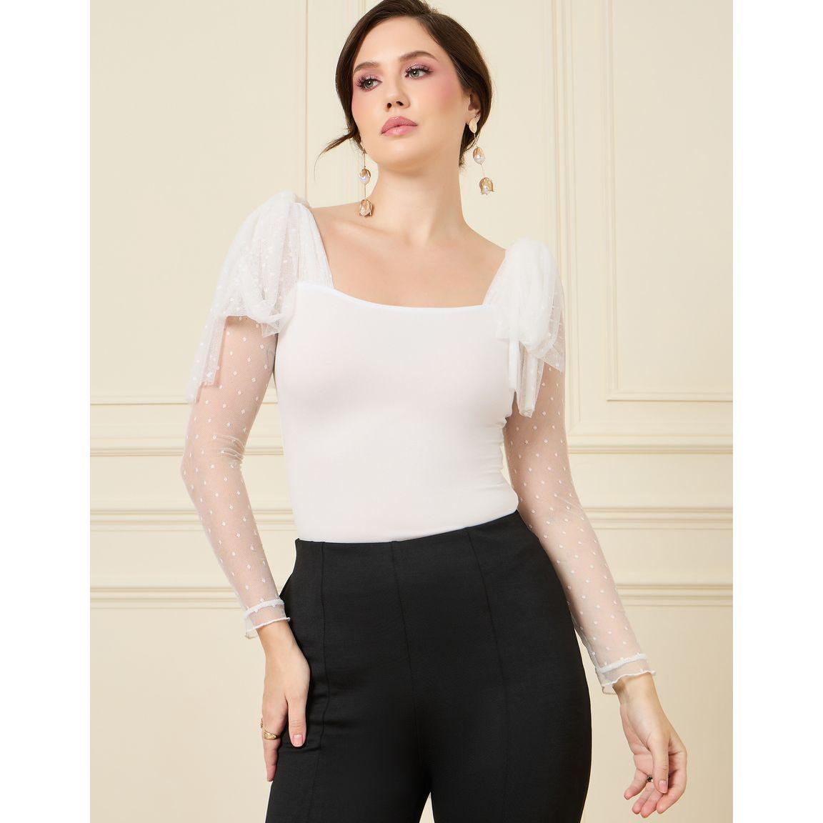 بودي سوت بتفاصيل شفافة ونقاط بولكا-women-clothing-tshirts-image-3