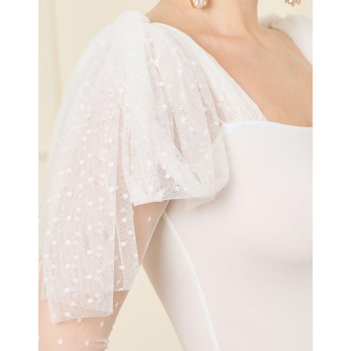 Styli Polka Sheer Sleeve Fringe Detail Bodysuit-women-clothing-tshirts-image-5