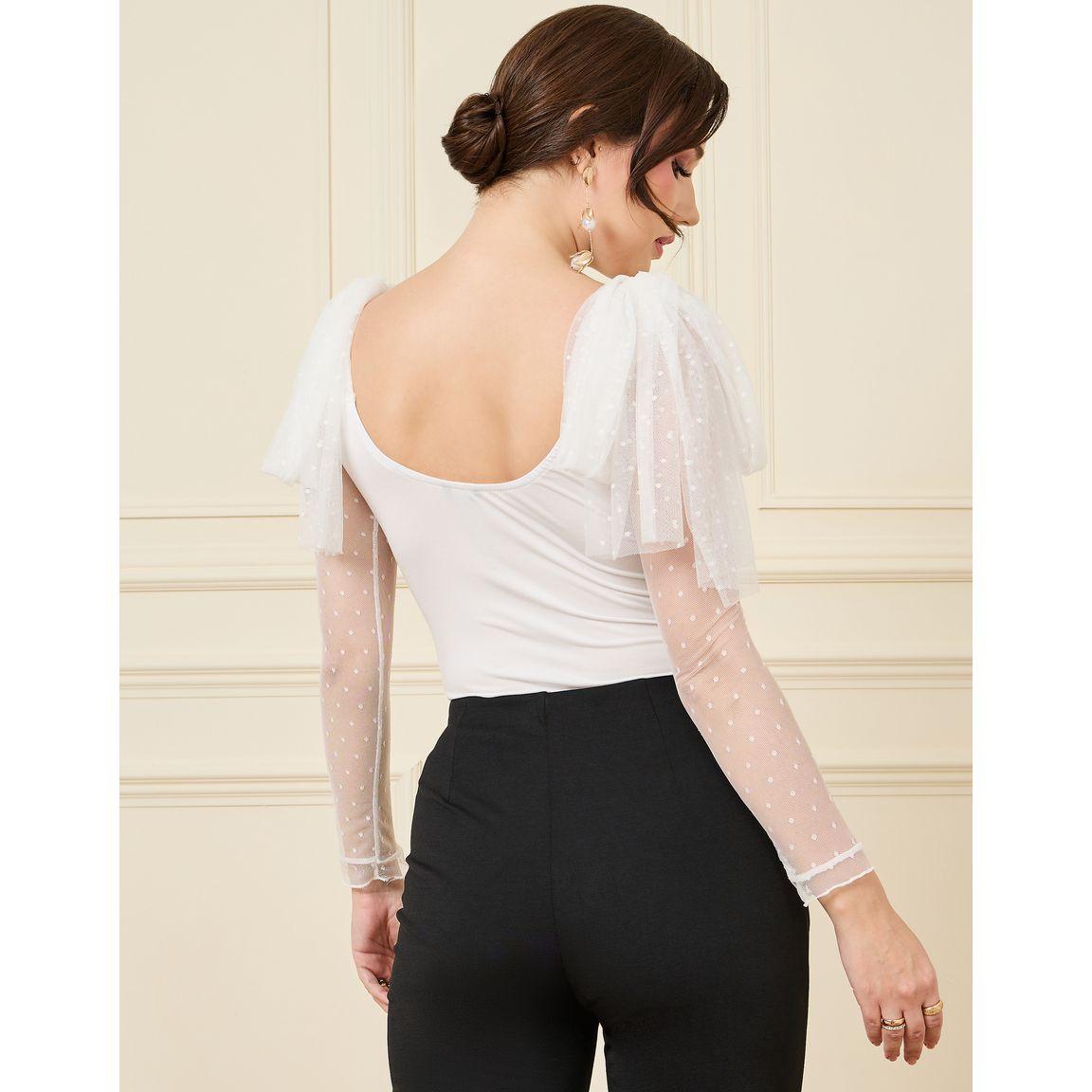 Styli Polka Sheer Sleeve Fringe Detail Bodysuit-women-clothing-tshirts-image-6