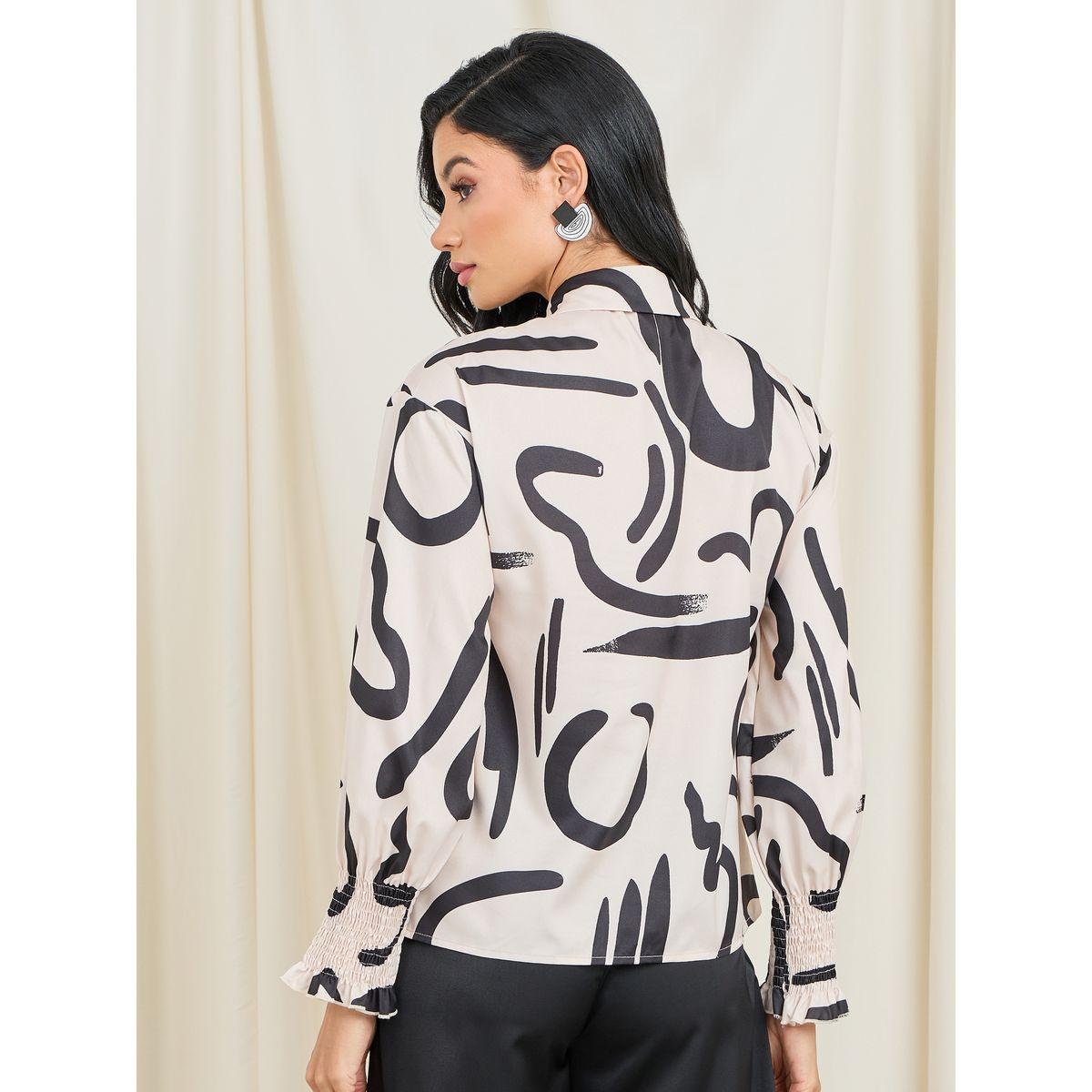 Styli Abstract Print Smocked Cuff Sleeve Shirt-women-clothing-shirtsandblouses-shirts-image-5