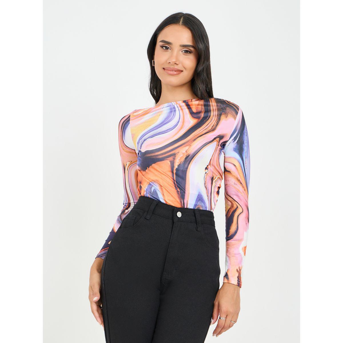Styli Abstract Print High Neck Long Sleeve Knit Top-women-clothing-shirtsandblouses-blouses-image-1