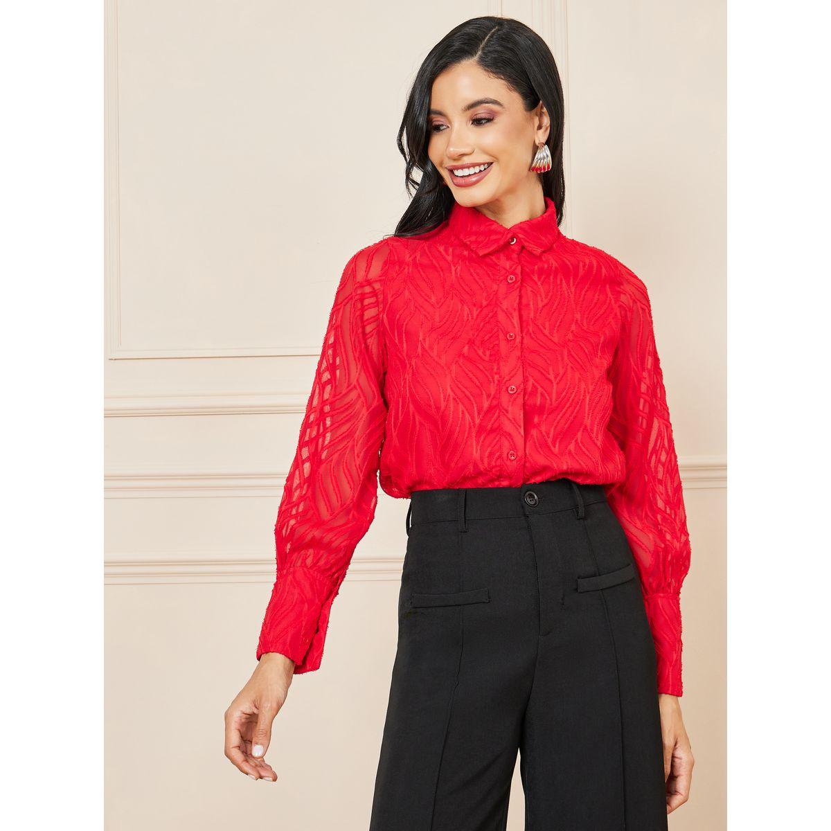 بلوزة بتفاصيل جاكار واكمام طويلة-women-clothing-shirtsandblouses-shirts-image-1