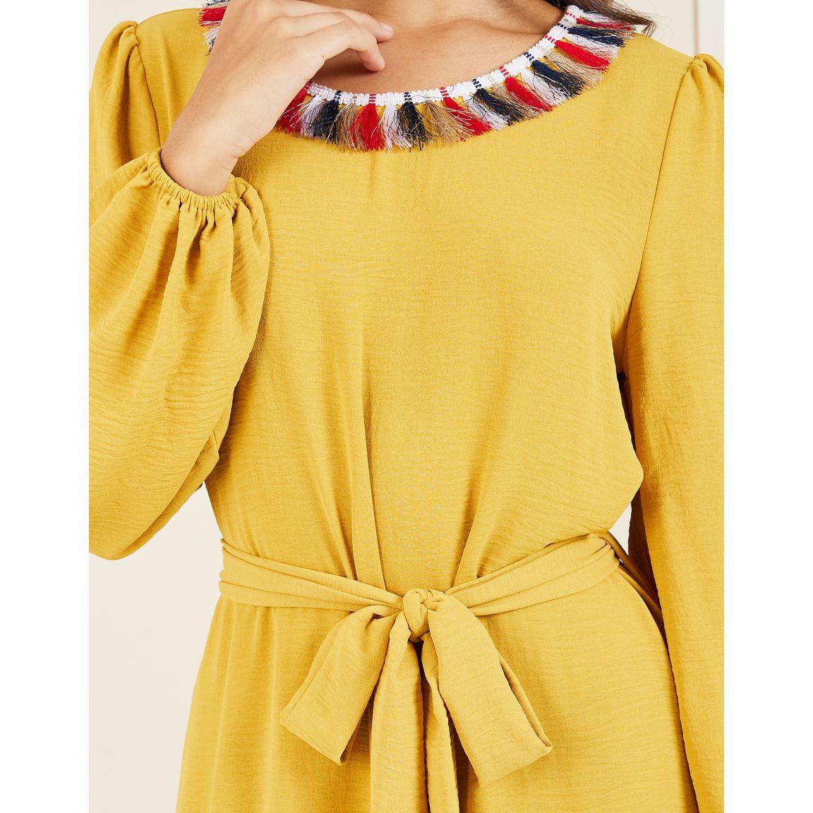 Styli Tassel Detail Neck A-Line Maxi Dress with Self Tie Up-women-clothing-dresses-image-3