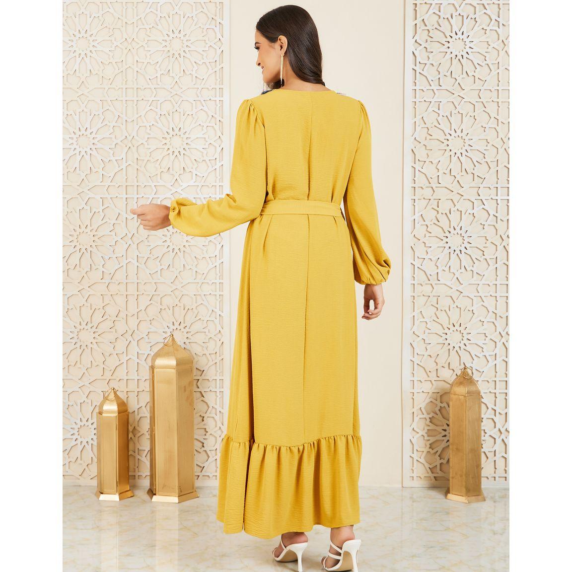 Styli Tassel Detail Neck A-Line Maxi Dress with Self Tie Up-women-clothing-dresses-image-4