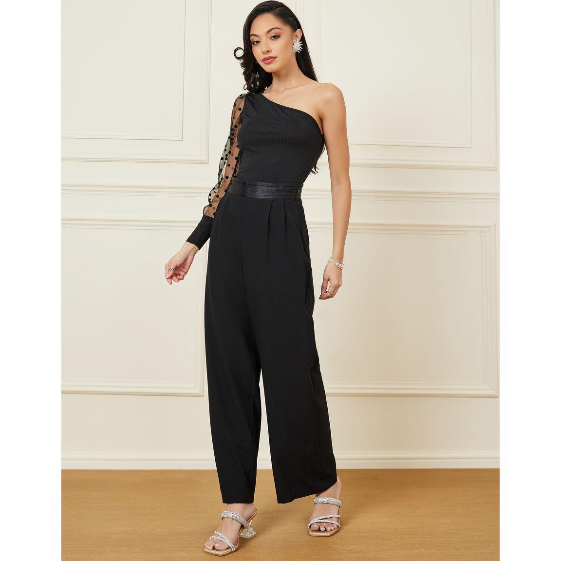 Styli Polka Dot One Shoulder Mesh Sleeve Top-women-clothing-shirtsandblouses-blouses-image-2