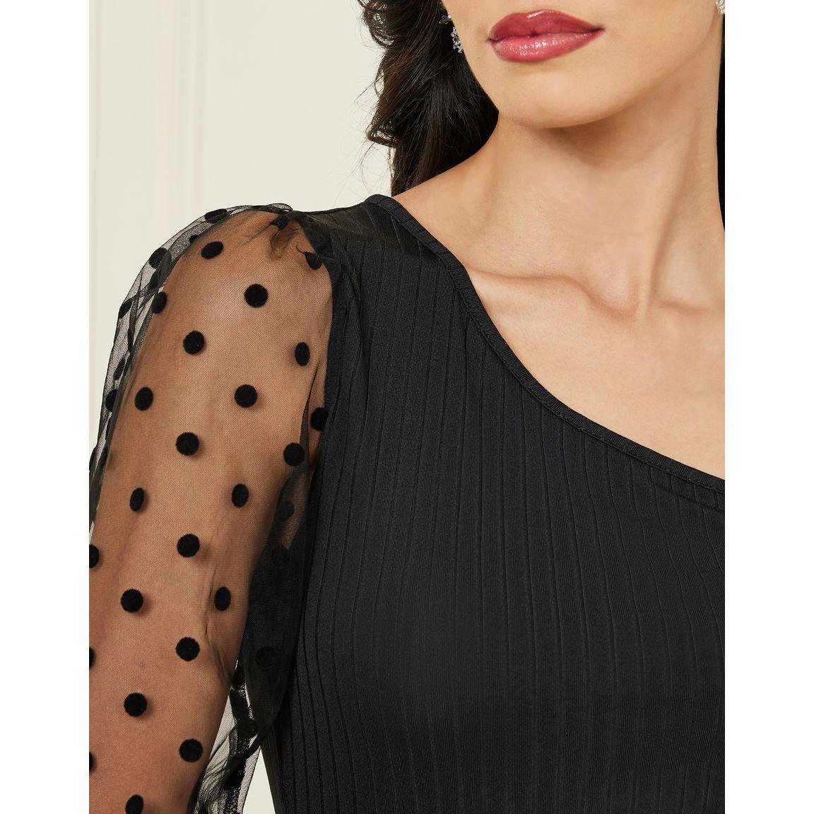 Styli Polka Dot One Shoulder Mesh Sleeve Top-women-clothing-shirtsandblouses-blouses-image-4