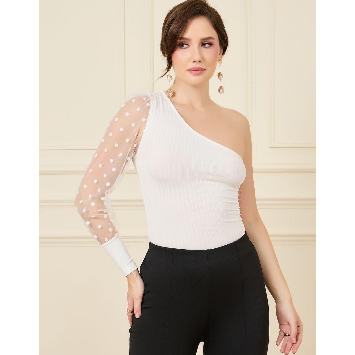 Styli One Sleeve Polka Dot Detail Textured Top-women-clothing-shirtsandblouses-blouses-image-1