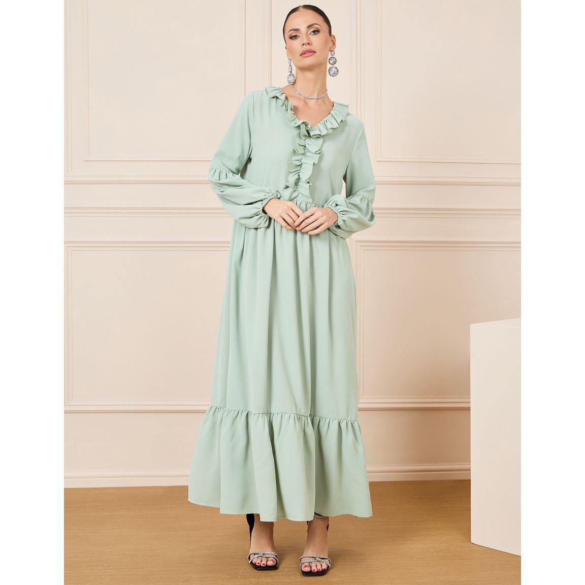 فستان طويل مزين بكسرات وكشكش-women-clothing-dresses-image-1