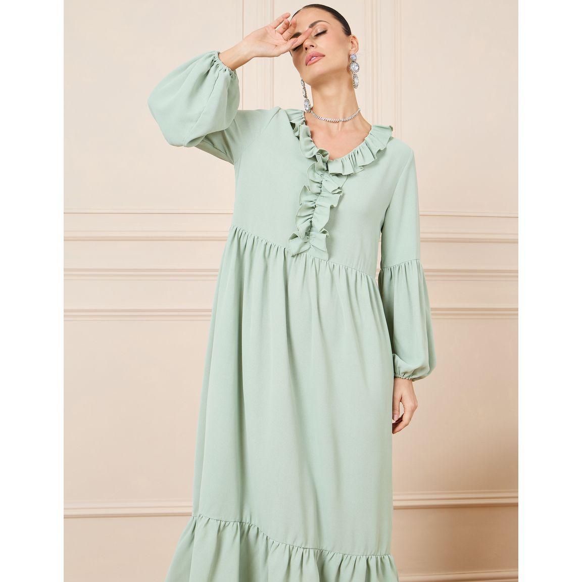 فستان طويل مزين بكسرات وكشكش-women-clothing-dresses-image-2