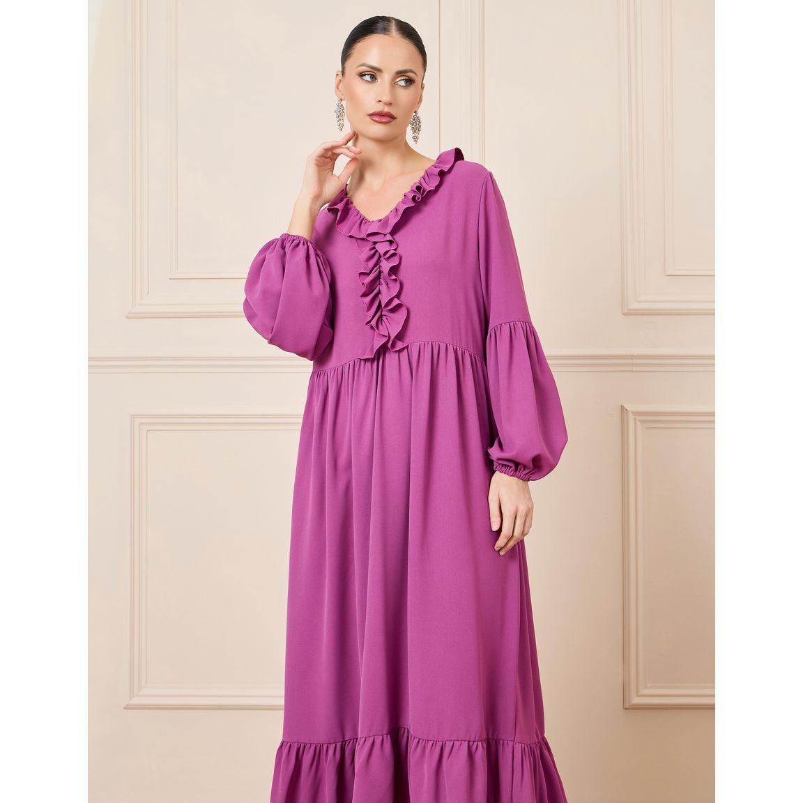 فستان طويل مزين بكسرات وكشكش-women-clothing-dresses-image-2