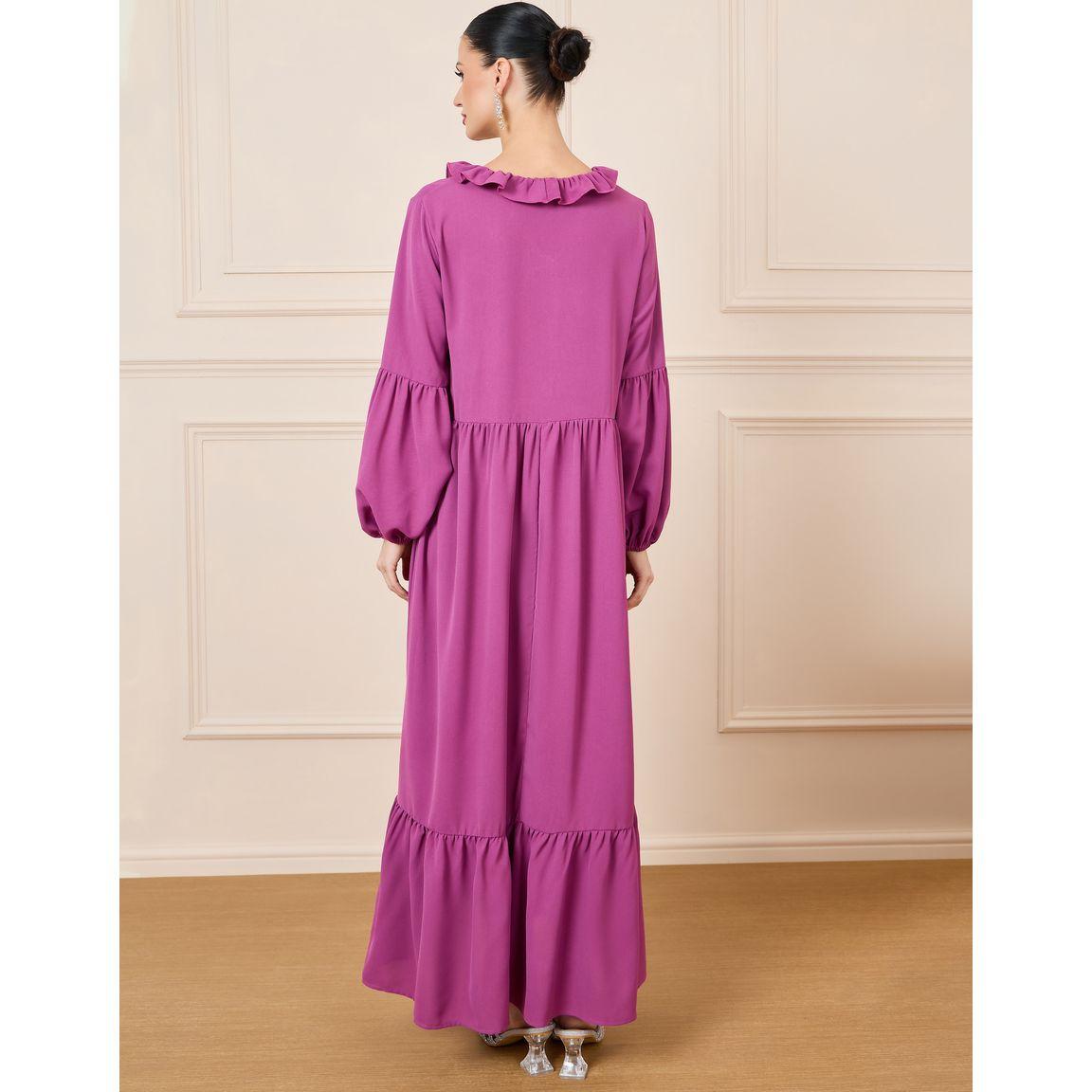 فستان طويل مزين بكسرات وكشكش-women-clothing-dresses-image-4
