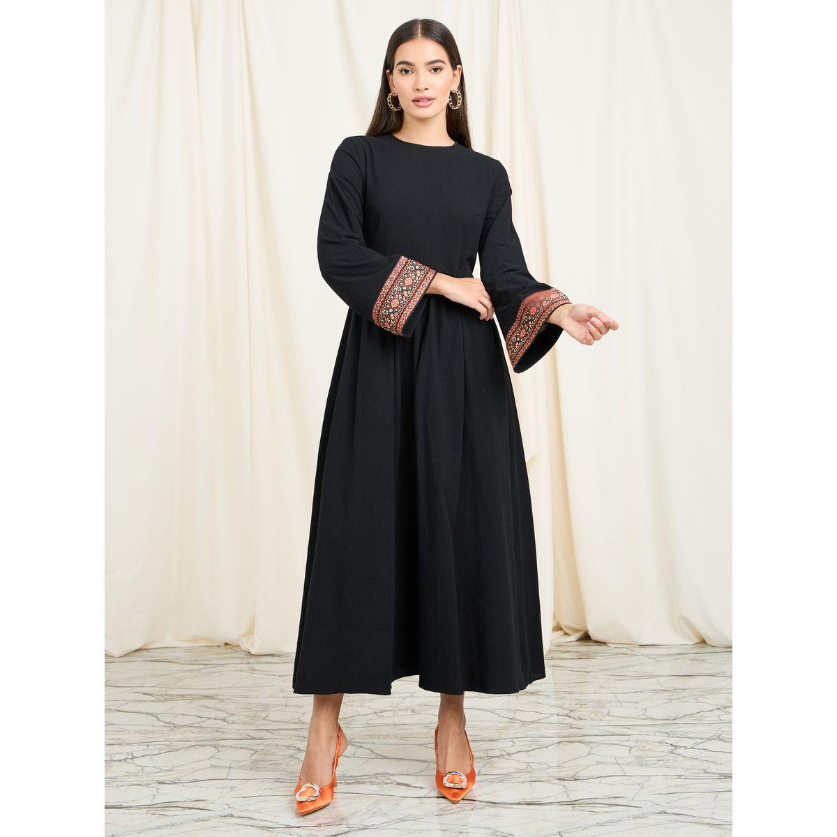 Styli Embroidered Trim Sleeves A-Line Maxi Dress-women-clothing-dresses-image-1