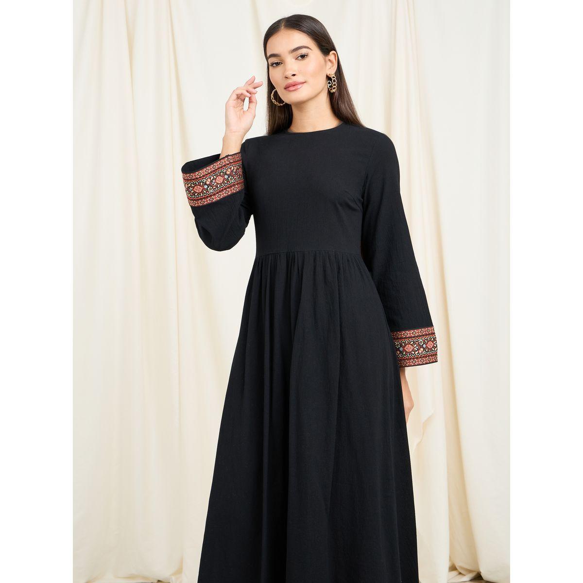 Styli Embroidered Trim Sleeves A-Line Maxi Dress-women-clothing-dresses-image-2