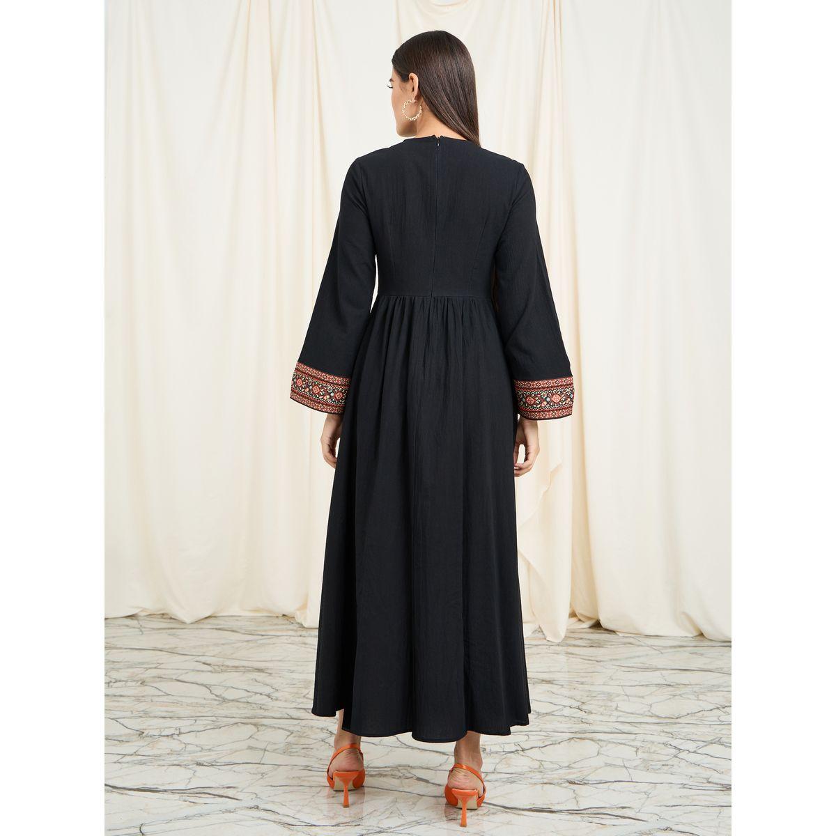 Styli Embroidered Trim Sleeves A-Line Maxi Dress-women-clothing-dresses-image-4