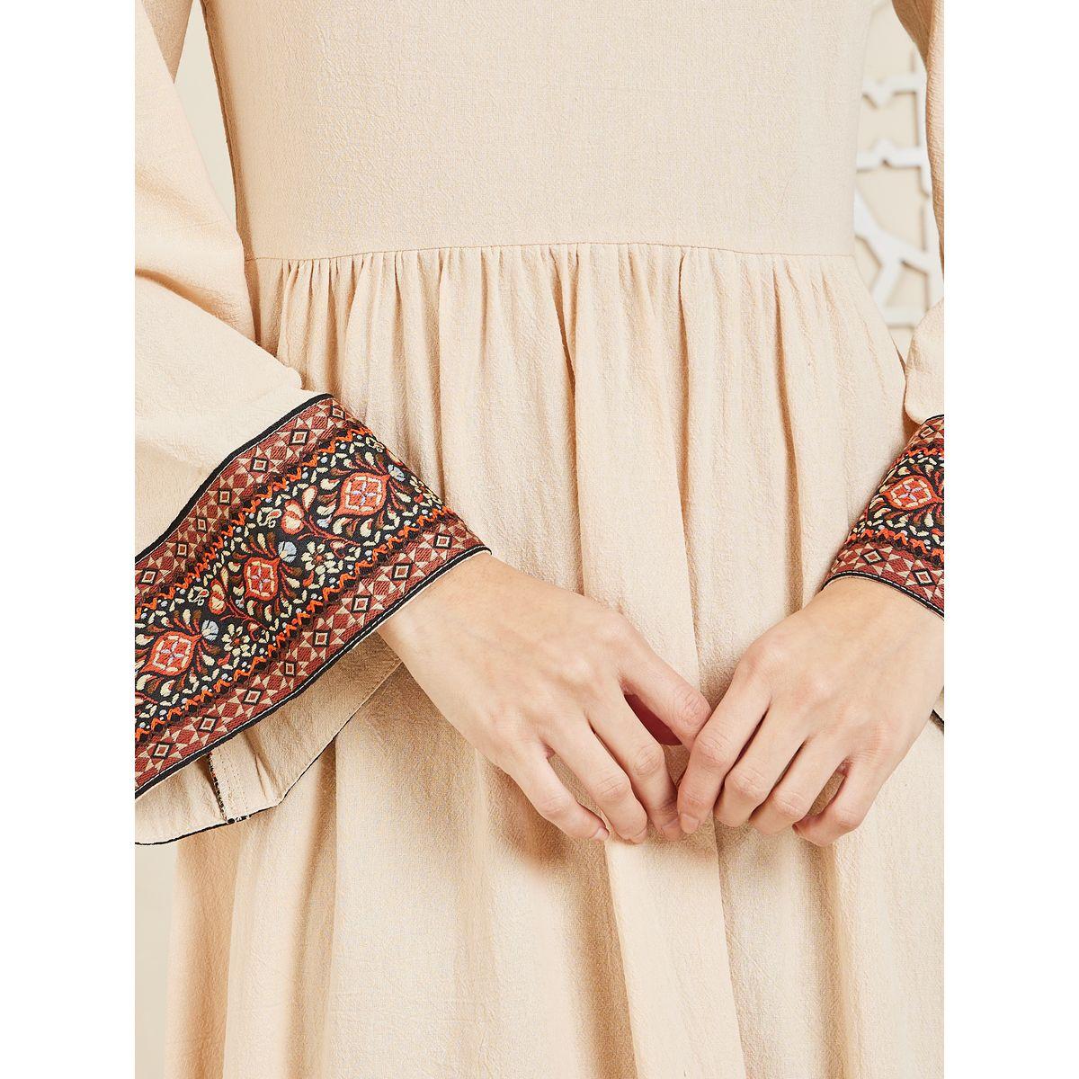 Styli  Embroidered Trim Sleeves A-Line Maxi Dress-women-clothing-dresses-image-3