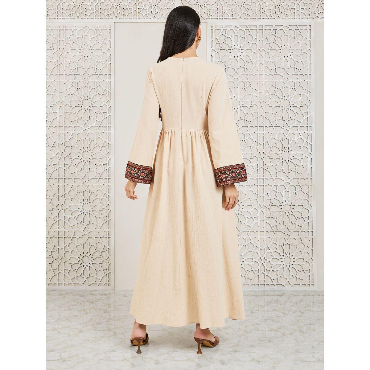 Styli  Embroidered Trim Sleeves A-Line Maxi Dress-women-clothing-dresses-image-4