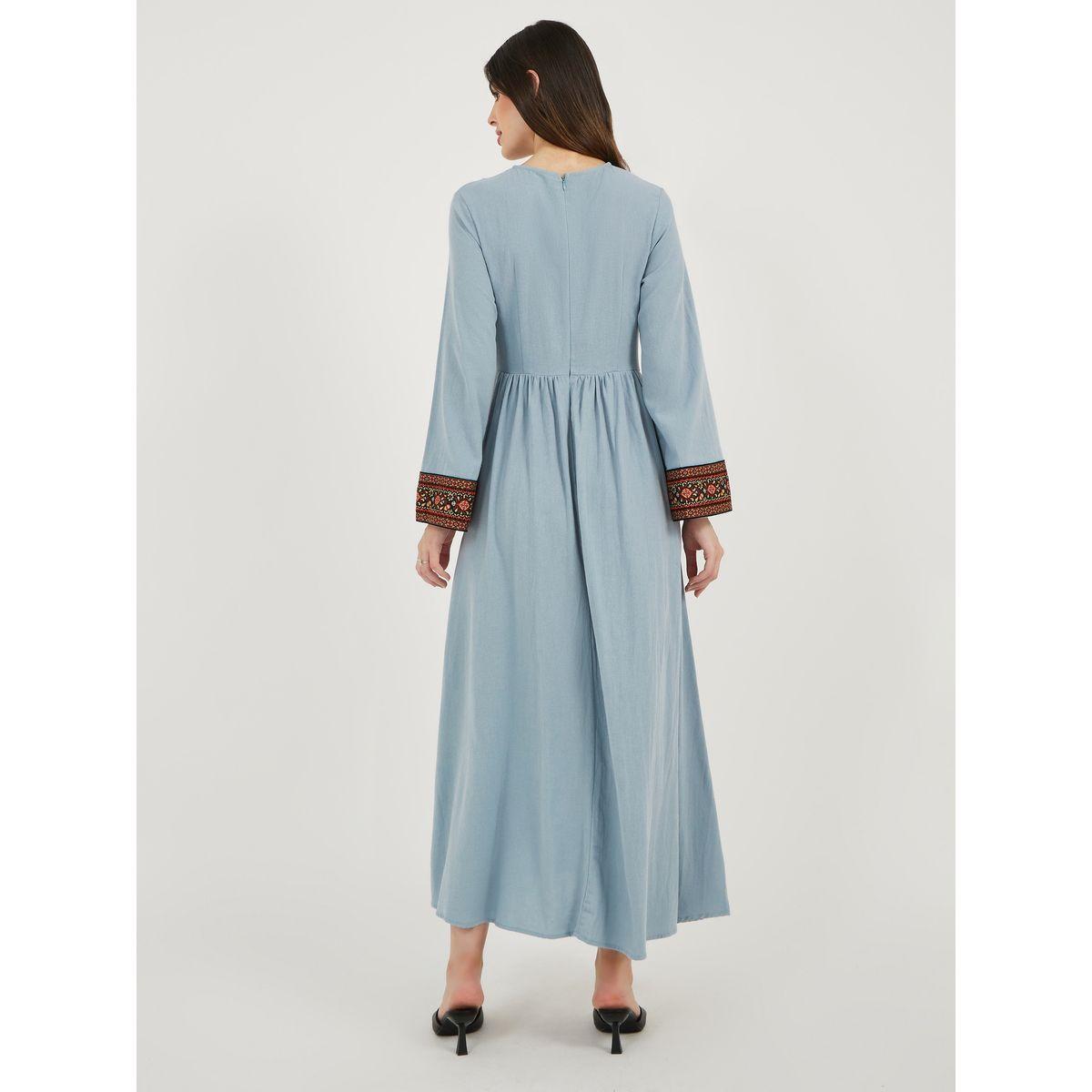 Styli Printed Contrast Panel Long Sleeves A-Line Maxi Dress-women-clothing-dresses-image-6