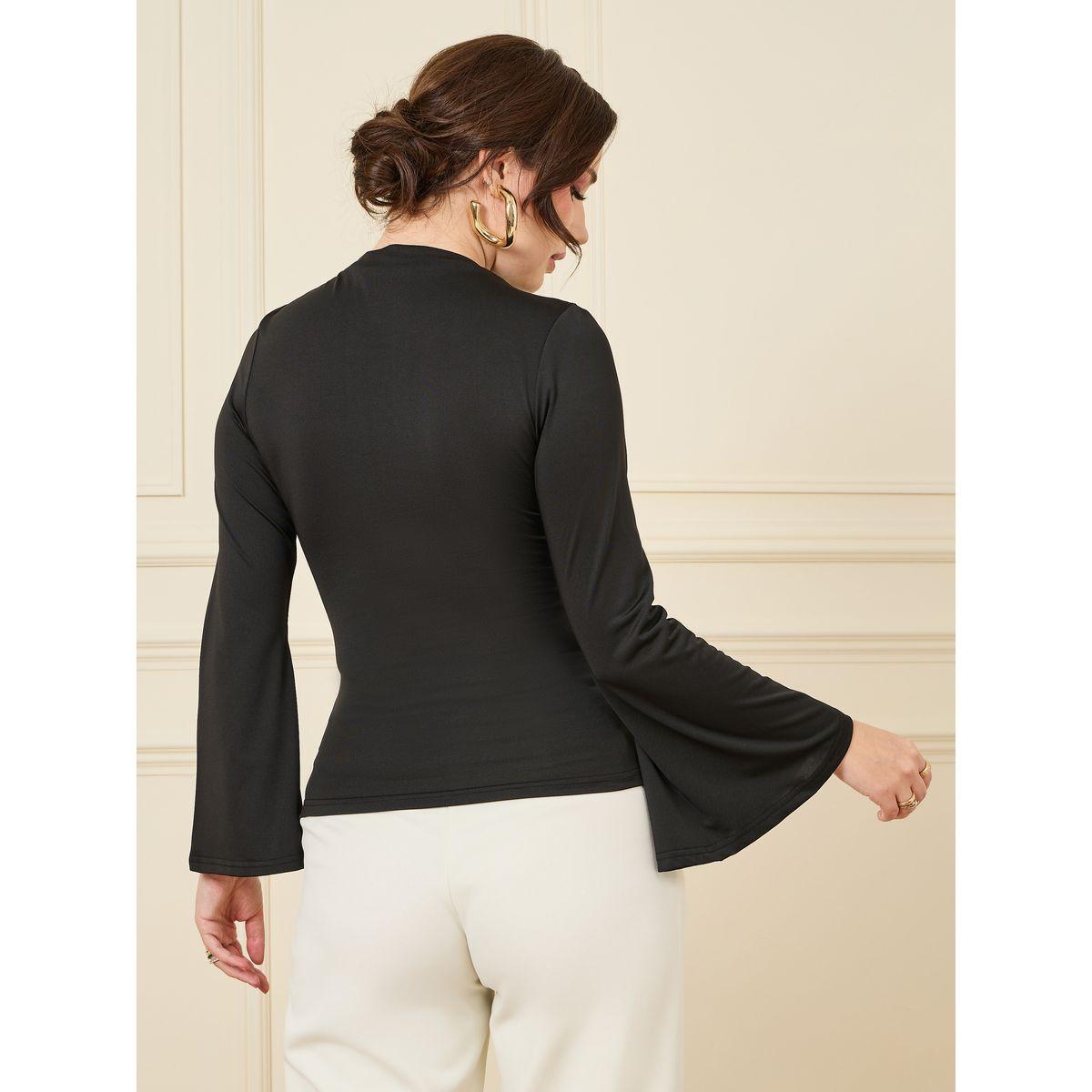 Styli Solid High Neck Bell Sleeve Fitted Knit Top-women-clothing-shirtsandblouses-blouses-image-5