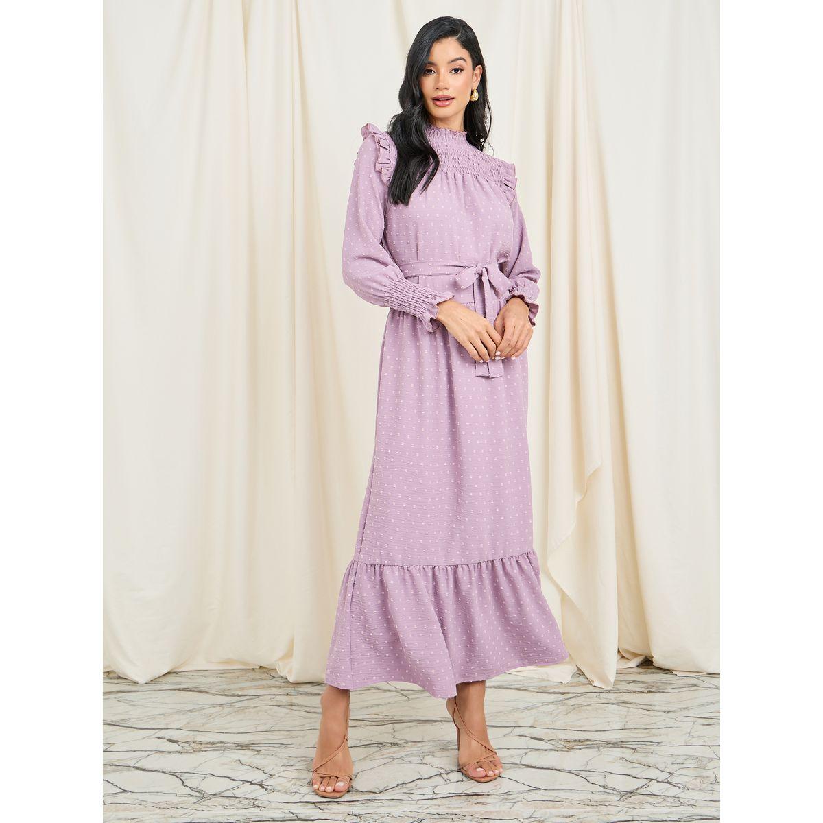 فستان ماكسي من خط A بتفصيل ستيلي دوبي مع كشكش بأسلوب ستيلي دوبي-women-clothing-dresses-image-1