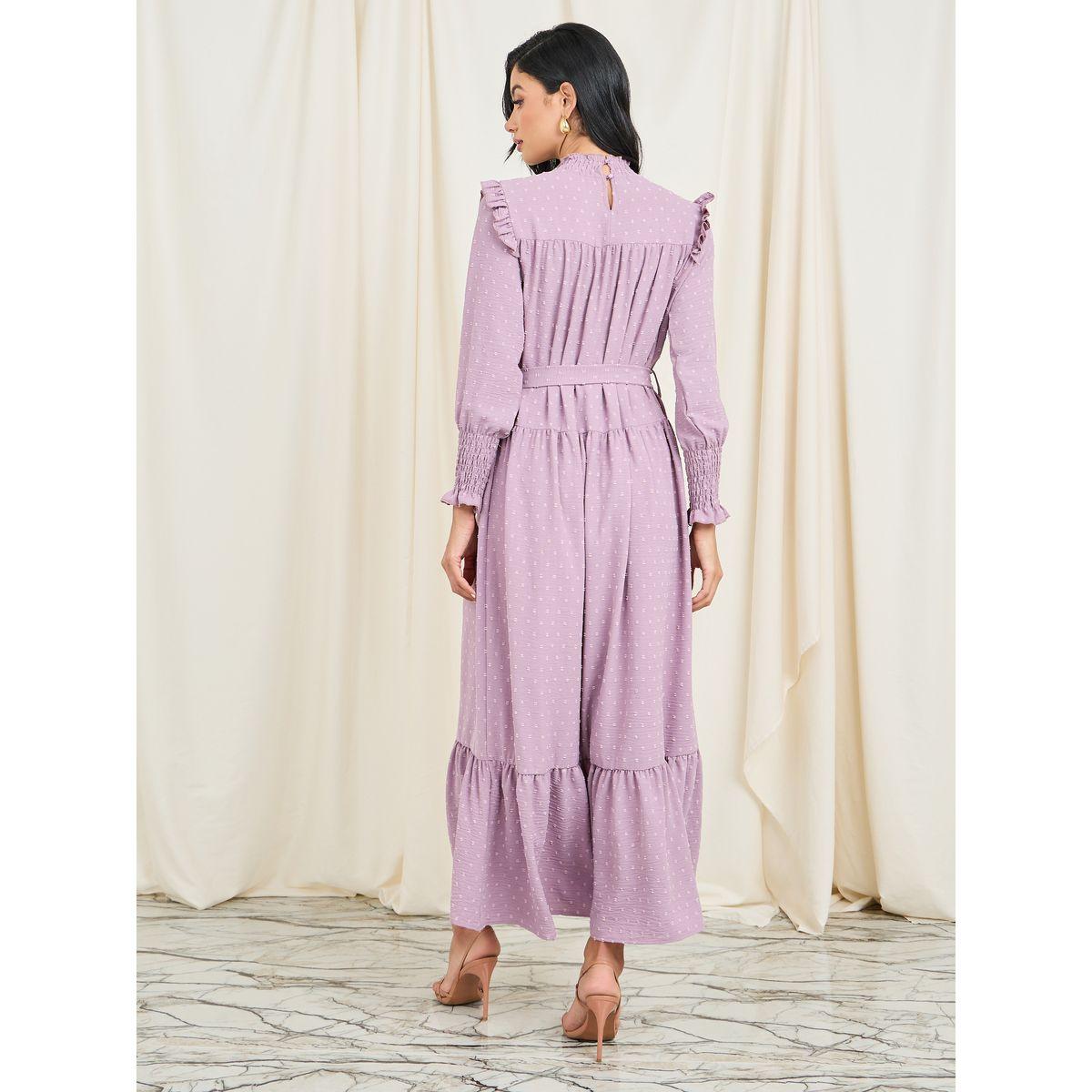 Styli Dobby Smocked Ruffle Detail A-Line Maxi Dress-women-clothing-dresses-image-4