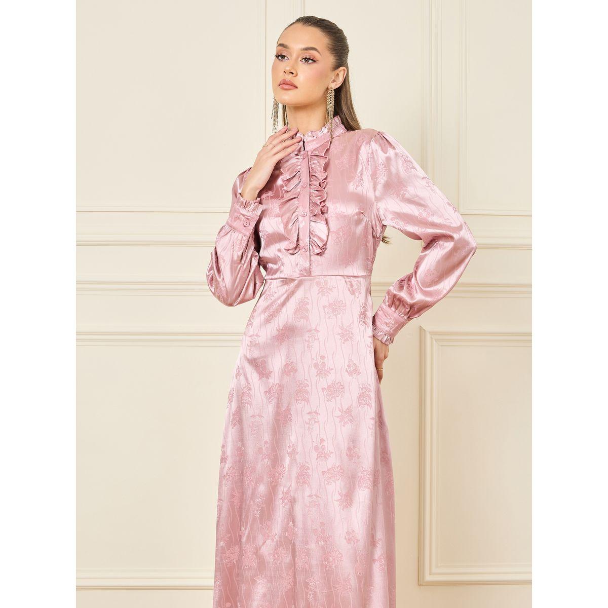 فستان ماكسي بنقشة جاكارد عالية الياقة بتصميم جاكارد بتصميم ستيلي-women-clothing-dresses-image-2