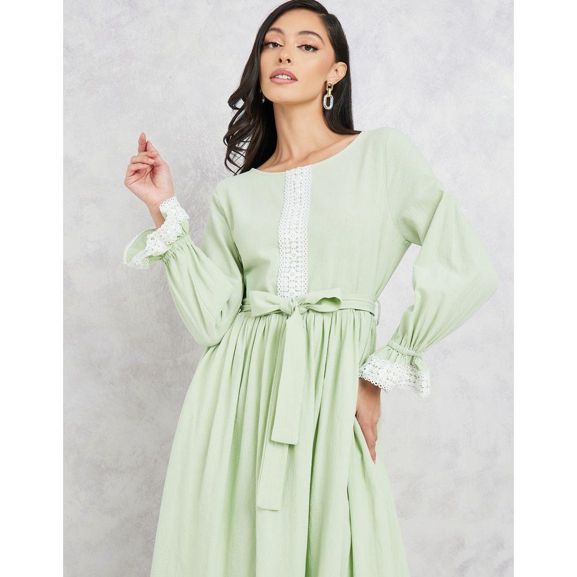 Styli Lace Detail Double Layer A-Line Maxi Dress-women-clothing-dresses-image-2