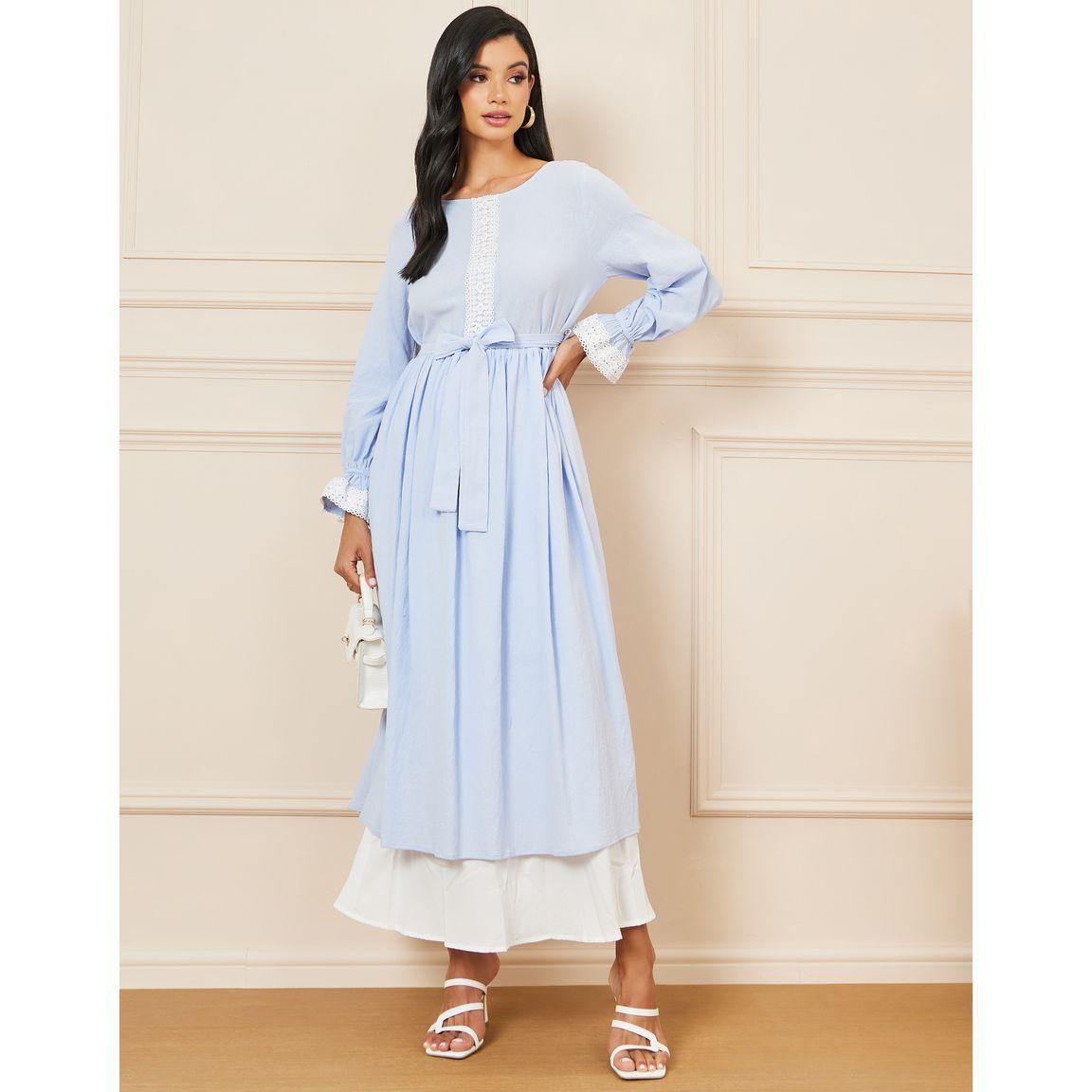 Styli Lace Detail Double Layer A-Line Maxi Dress-women-clothing-dresses-image-1