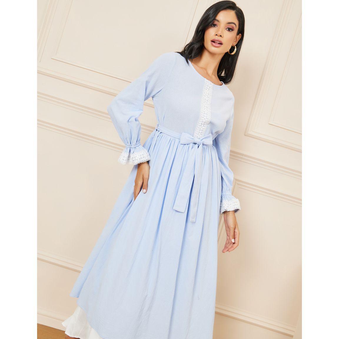 Styli Lace Detail Double Layer A-Line Maxi Dress-women-clothing-dresses-image-2