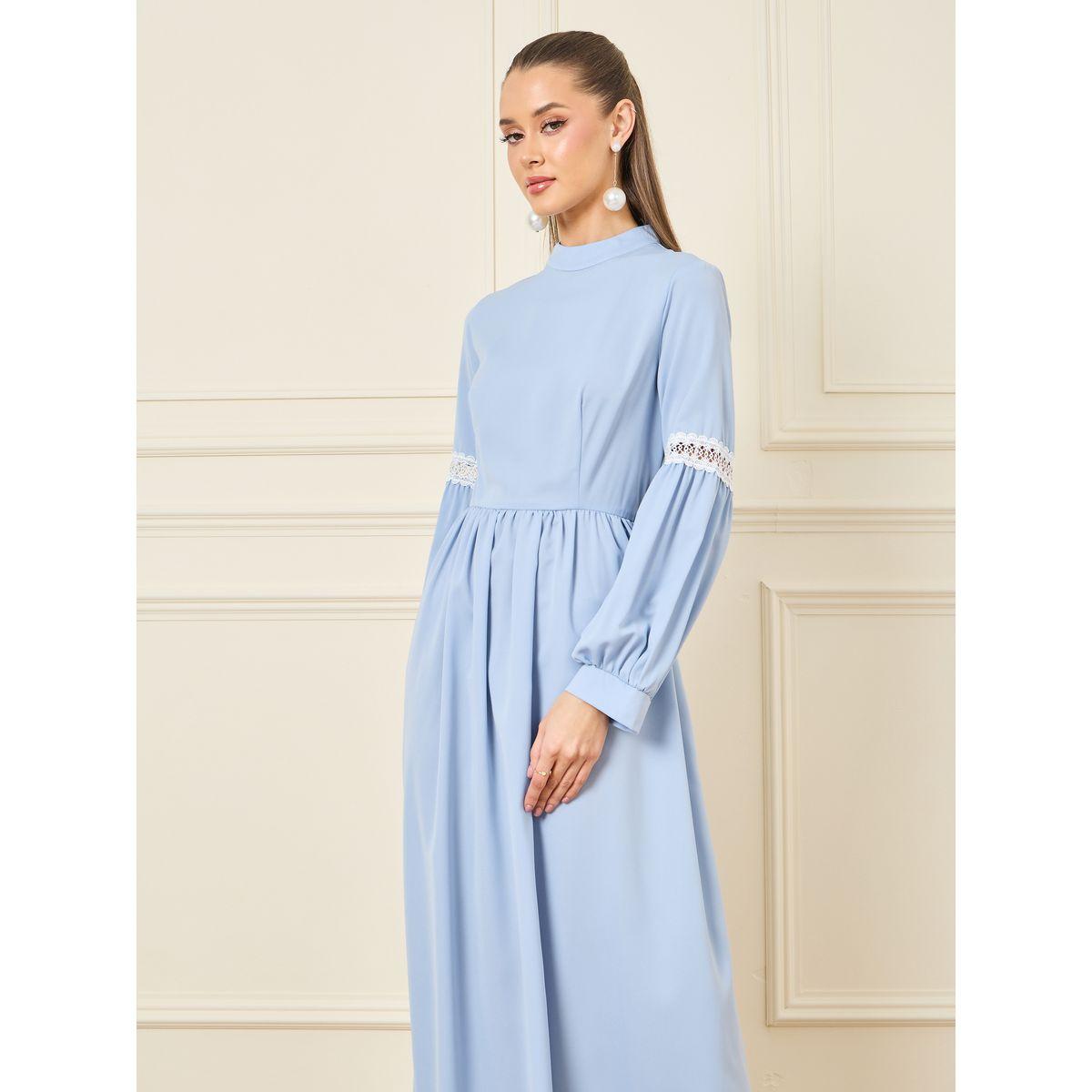 Styli Lace Detail High Neck A-Line Maxi Dress-women-clothing-dresses-image-2