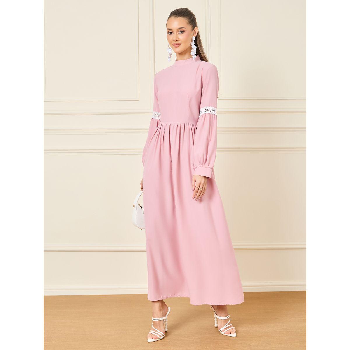 Styli Lace Detail High Neck A-Line Maxi Dress-women-clothing-dresses-image-1