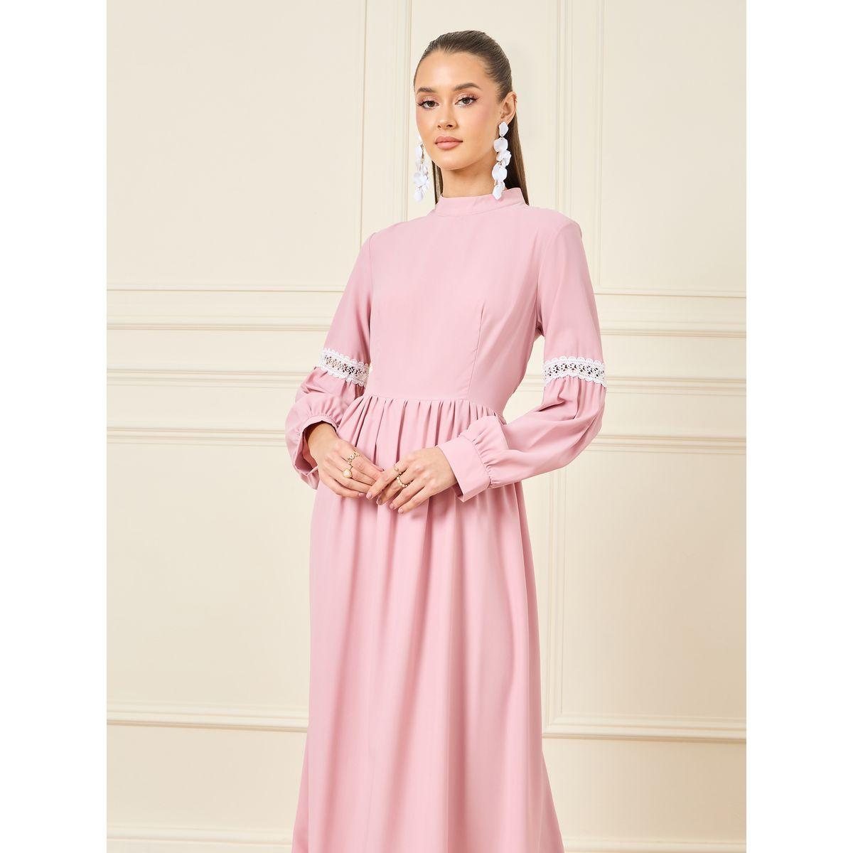 Styli Lace Detail High Neck A-Line Maxi Dress-women-clothing-dresses-image-2