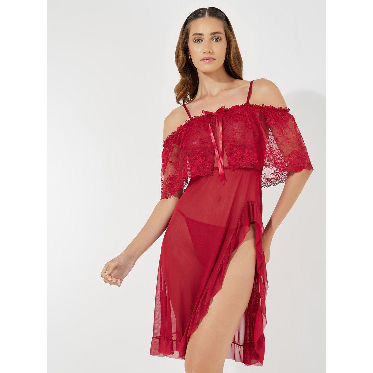 بيبي دول بشق جانبي واكتاف مكشوفة مع ثونغ-women-clothing-lingerie-babydollsandbodysuits-image-1