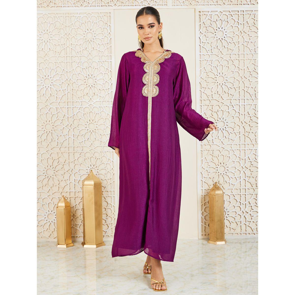 Styli Embroidered Lace Detail Hooded Jalabiya-women-arabicclothing-jalabiyas-image-1