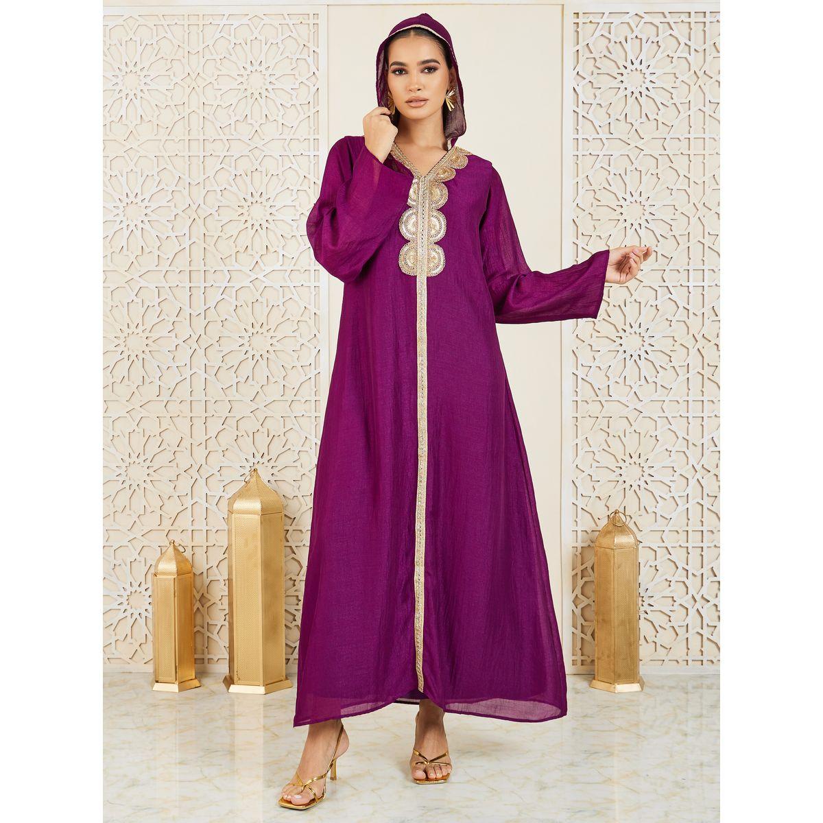 Styli Embroidered Lace Detail Hooded Jalabiya-women-arabicclothing-jalabiyas-image-3