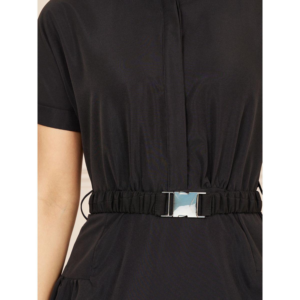 Styli Concealed Placket Collared Tiered Midi Dress with Gathered Belt-women-clothing-dresses-image-3