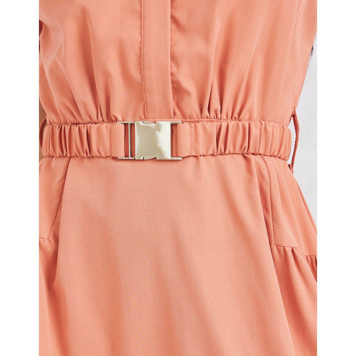Styli Concealed Placket Collared Tiered Dress with Elasticated Belt-women-clothing-dresses-image-3