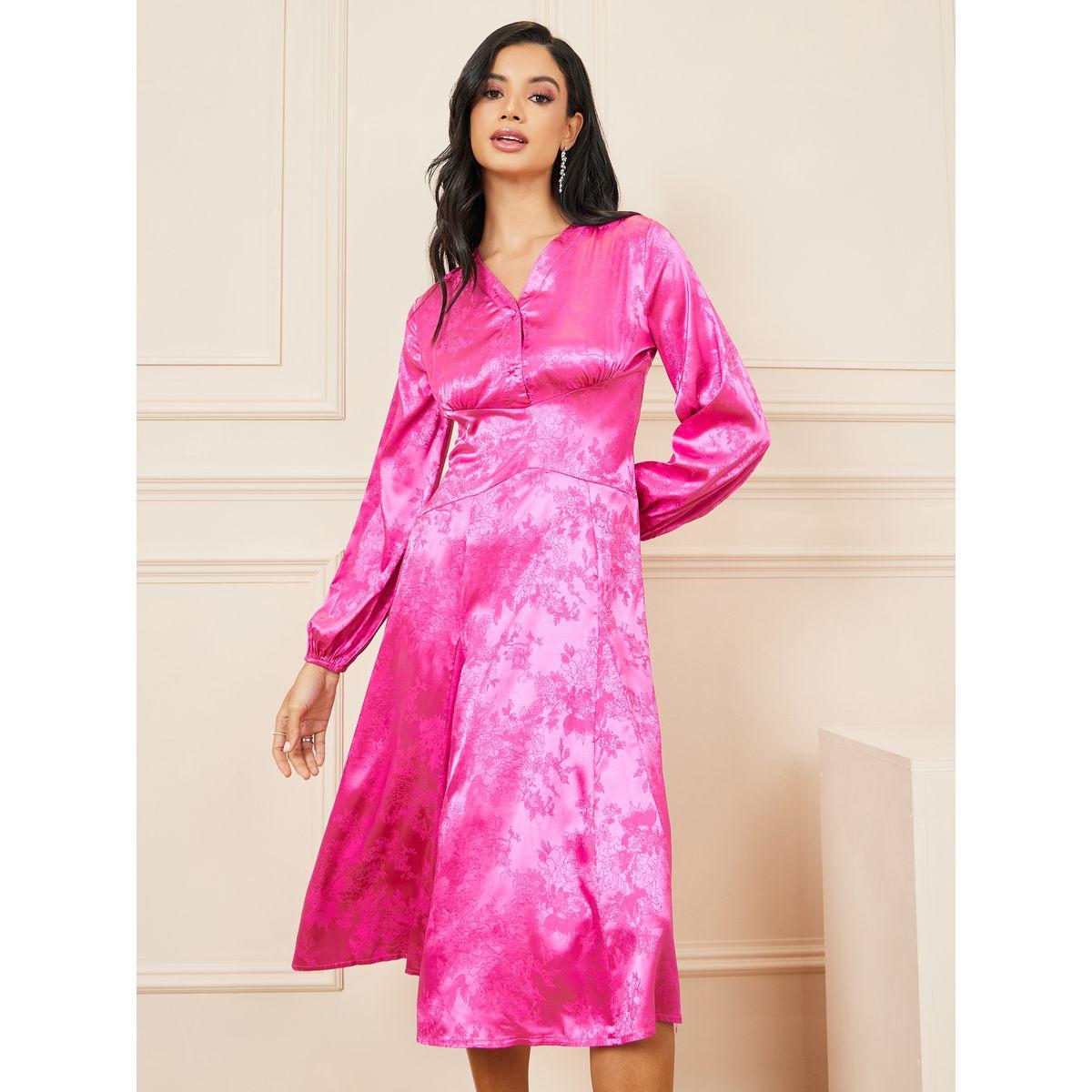فستان ميدي بطباعة جاكارد بطباعة A-Line بتصميم ستيلي ساتان جاكارد-women-clothing-dresses-image-2