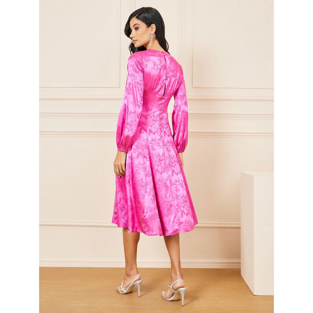 فستان ميدي بطباعة جاكارد بطباعة A-Line بتصميم ستيلي ساتان جاكارد-women-clothing-dresses-image-4