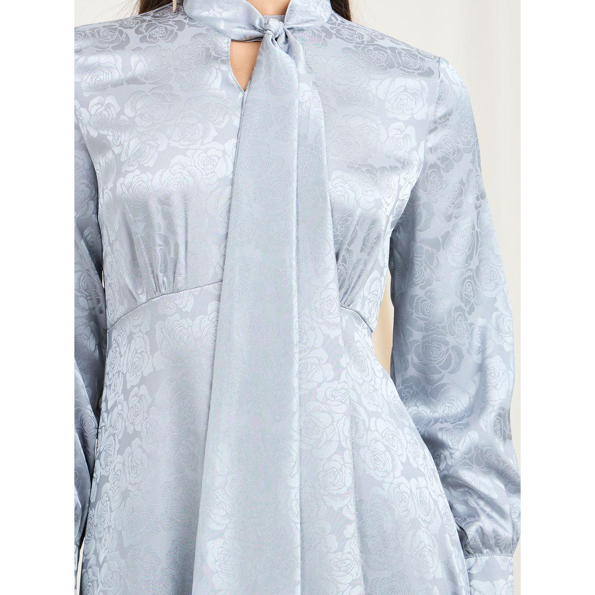 فستان طويل بطبعة جاكار وياقة بأربطة-women-clothing-dresses-image-3