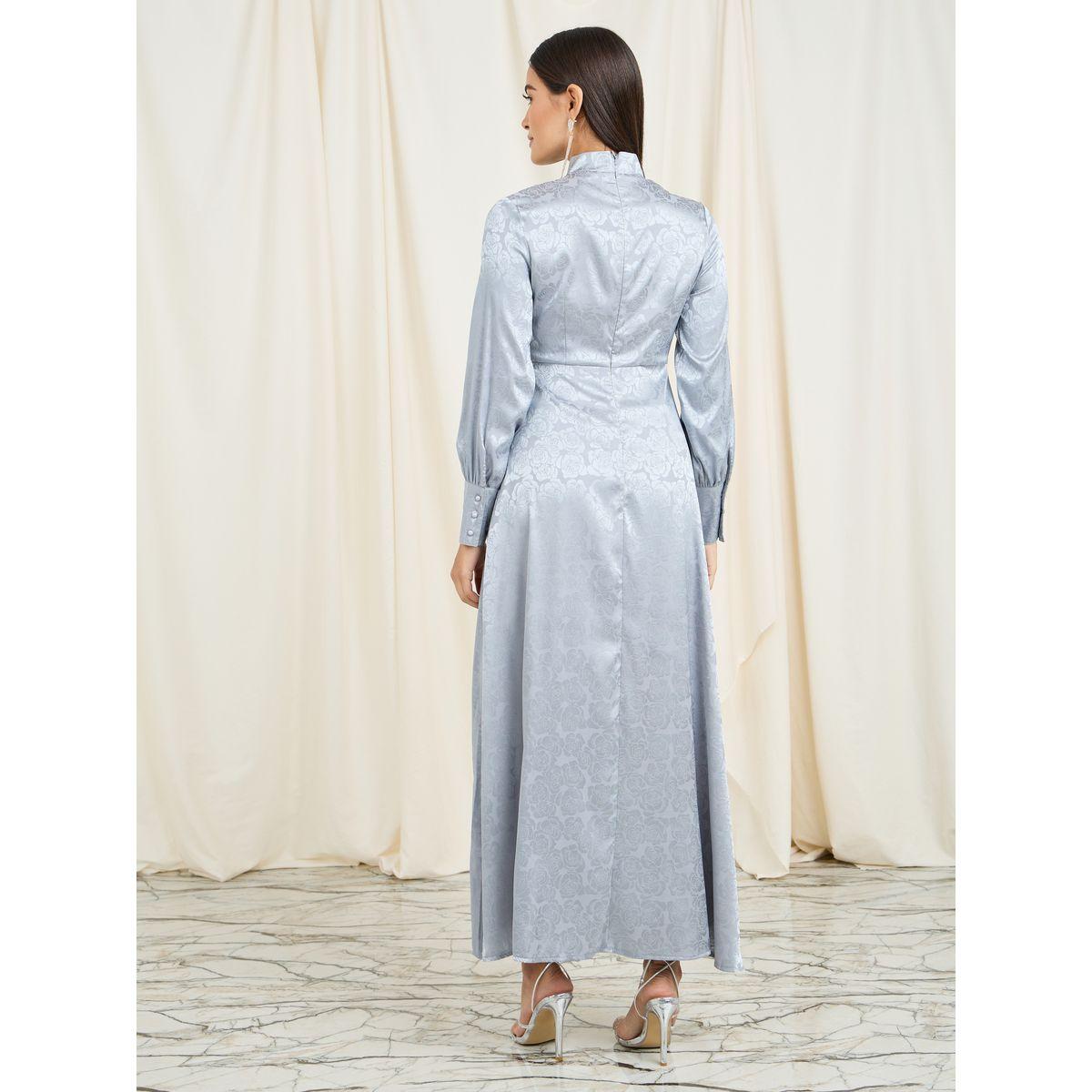 فستان طويل بطبعة جاكار وياقة بأربطة-women-clothing-dresses-image-4